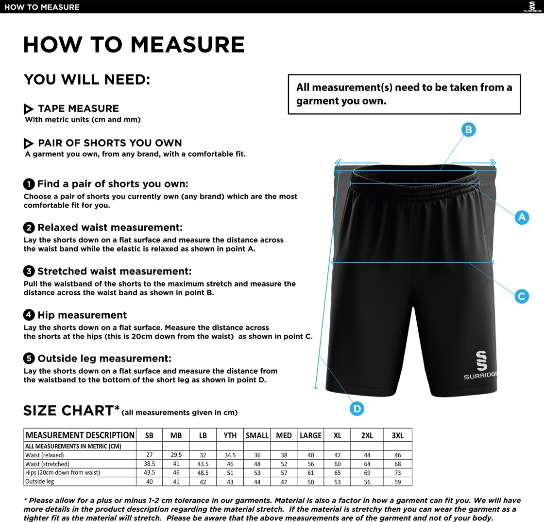 Kingsclere CC - Ripstop Training Shorts - Size Guide
