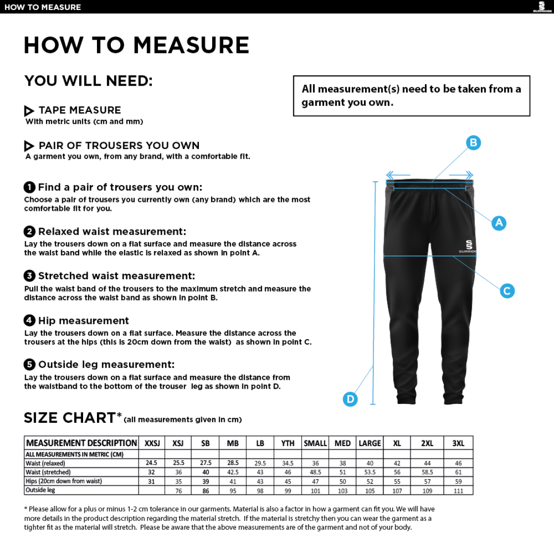 Kingsclere CC - Tek Skinny Pants - Size Guide