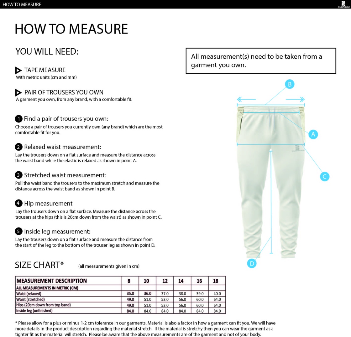 KINGSCLERE CC Ergo Playing Women`s Pant - Size Guide