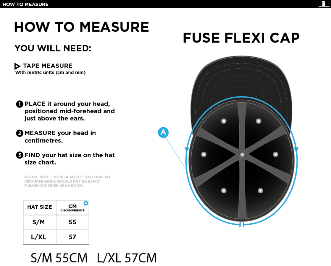 KINGSCLERE CC Fuse Flexi Cap - Navy - Size Guide