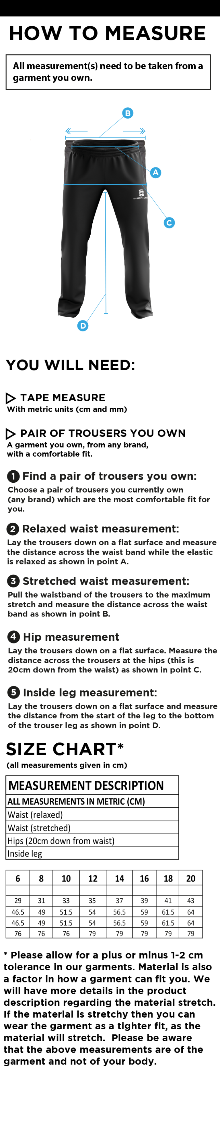 KINGSCLERE CC Classic Tracksuit Pant 3/4 Zip Length Navy Female - Size Guide