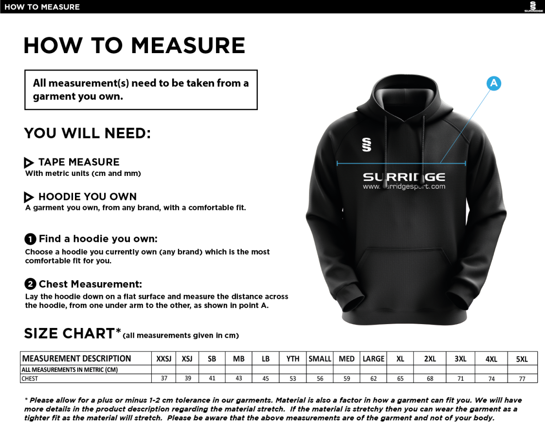 Kingsclere CC - Blade Hoody - Size Guide