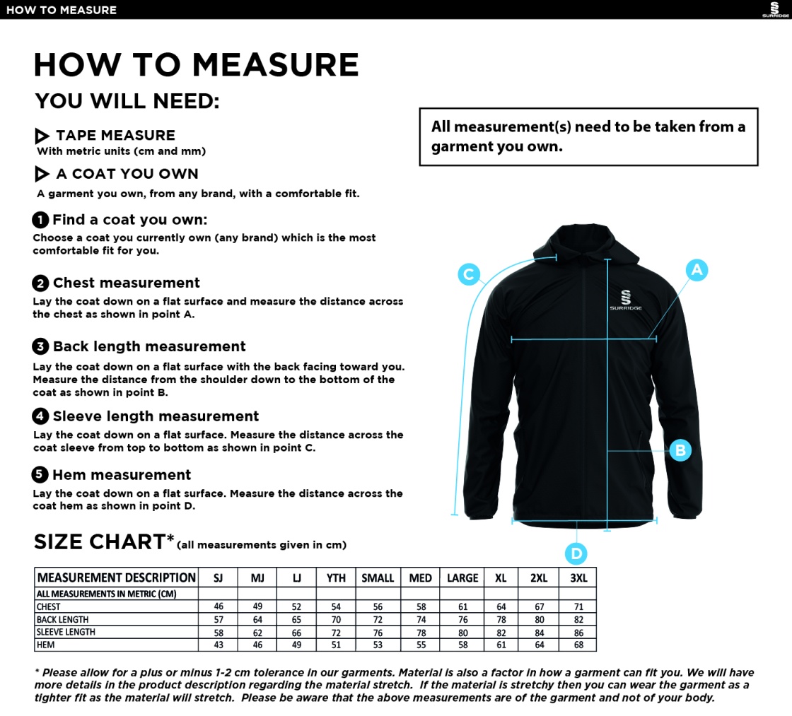 KINGSCLERE CC Dual Elite 1/4 Zip Hoody / Rain Jacket : Navy - Size Guide