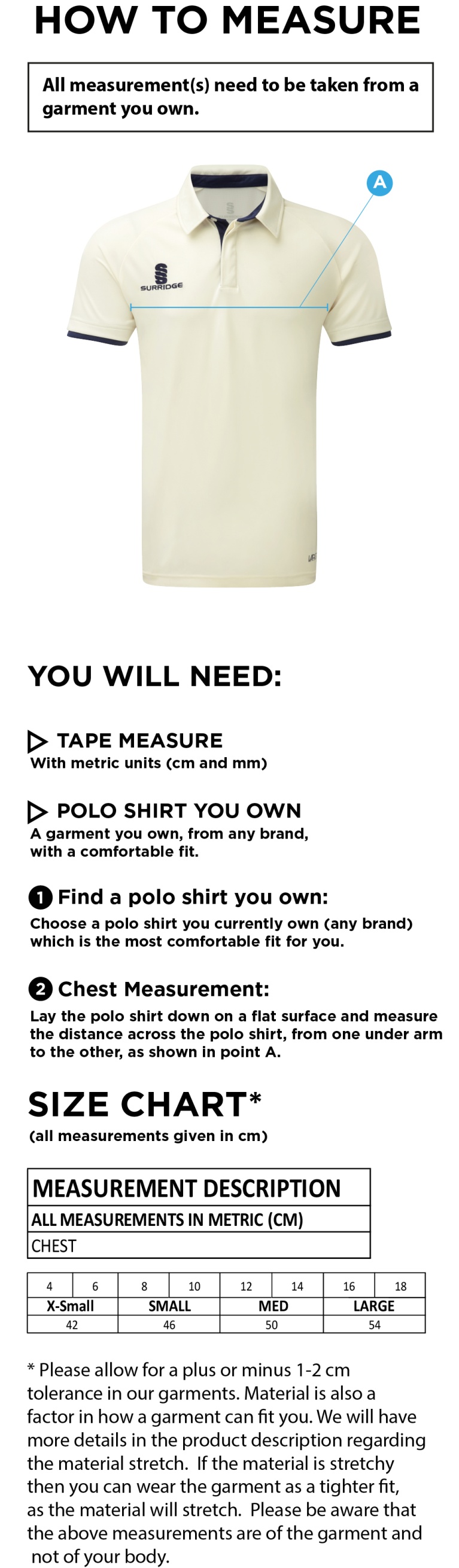 KINGSCLERE CC Dual Cricket Shirt Short Sleeve Womens - Size Guide