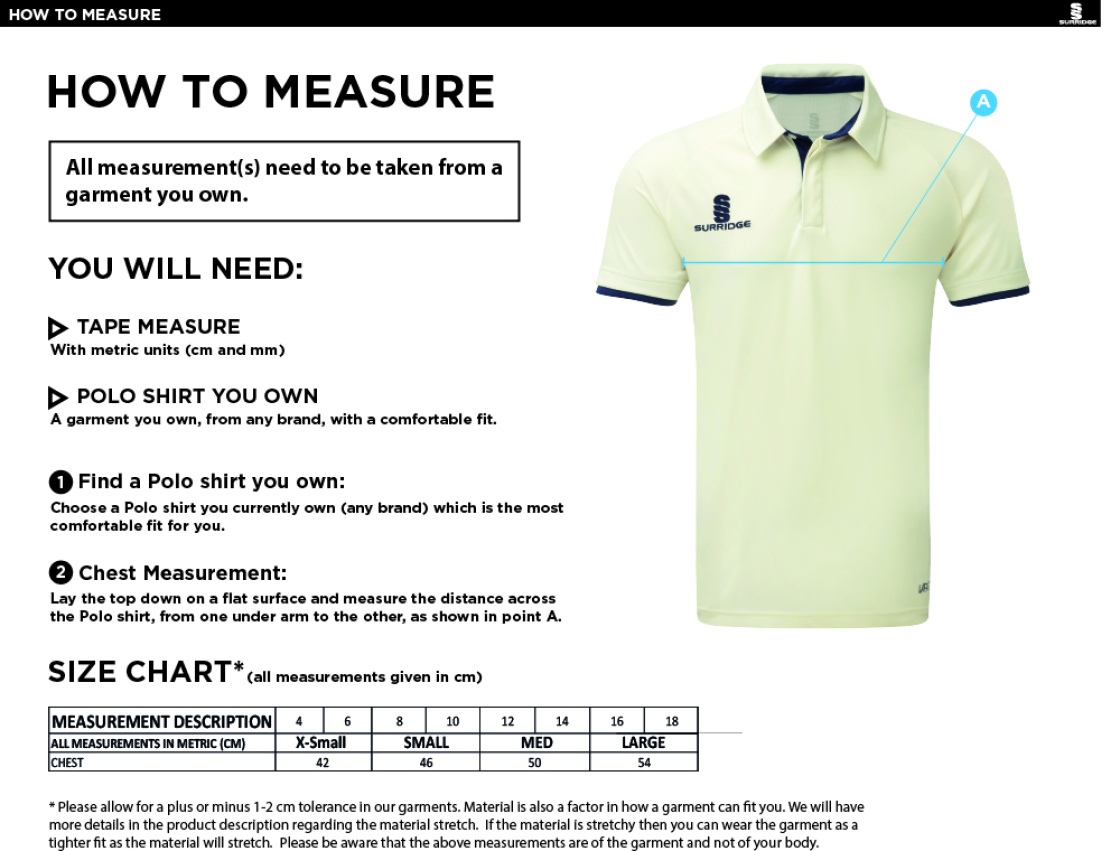 KINGSCLERE CC Dual Cricket Shirt Short Sleeve Womens - Size Guide